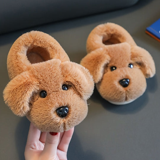 PuppyPaws Dog Slippers – Kids Warm Plush Non-Slip House Shoes