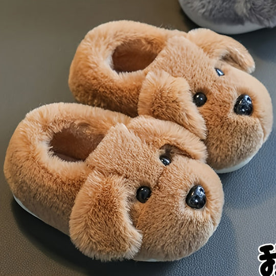 PuppyPaws Dog Slippers – Kids Warm Plush Non-Slip House Shoes