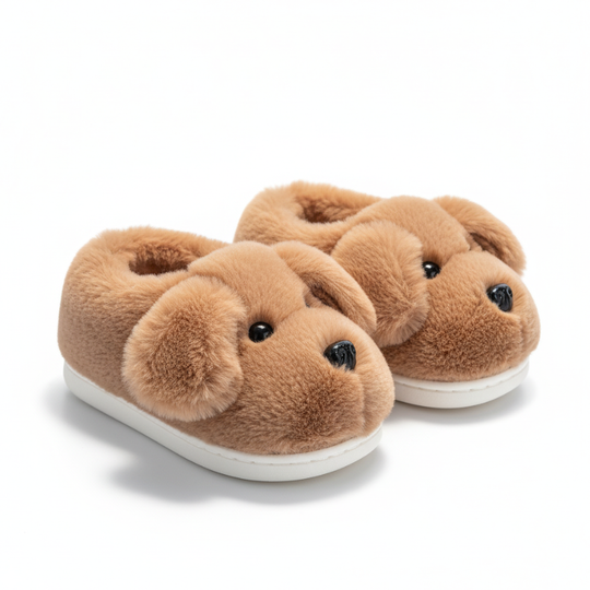 PuppyPaws Dog Slippers – Kids Warm Plush Non-Slip House Shoes