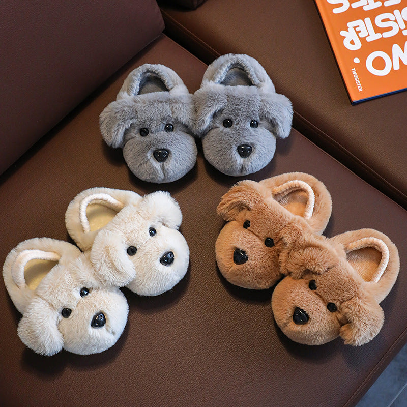FluffyPup Puppy Slippers – Toddler Plush Non-Slip House Shoes