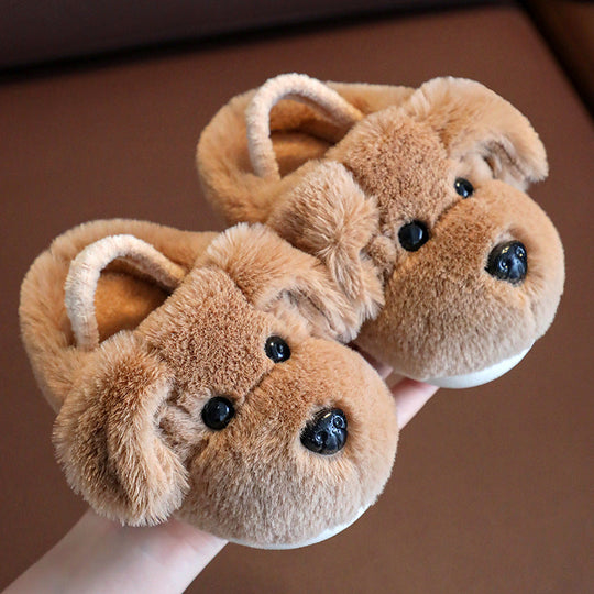 FluffyPup Puppy Slippers – Toddler Plush Non-Slip House Shoes