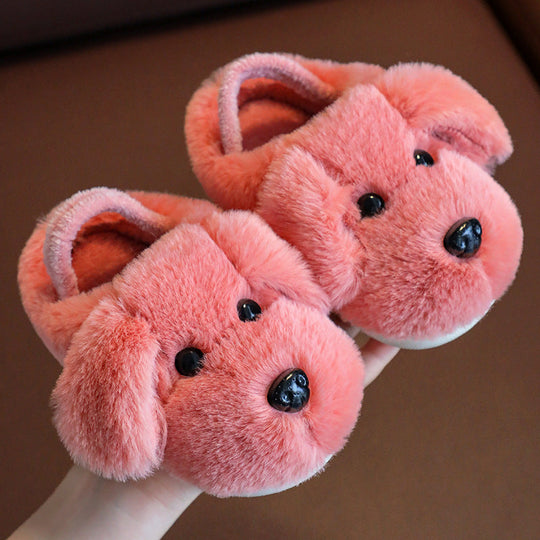 FluffyPup Puppy Slippers – Toddler Plush Non-Slip House Shoes