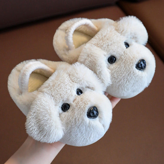 FluffyPup Puppy Slippers – Toddler Plush Non-Slip House Shoes