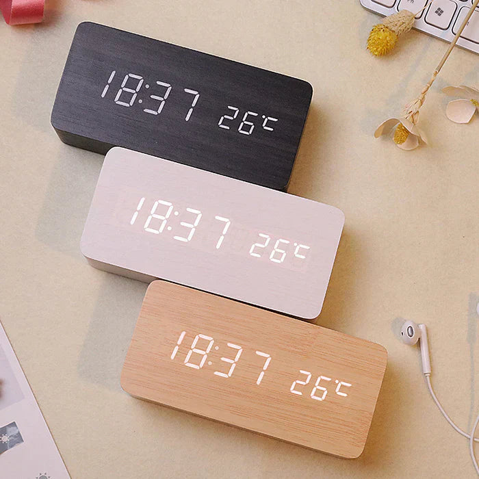 WoodAlarm Wooden LED Alarm Clock with Wireless Charging