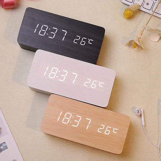 WoodAlarm Wooden LED Alarm Clock with Wireless Charging