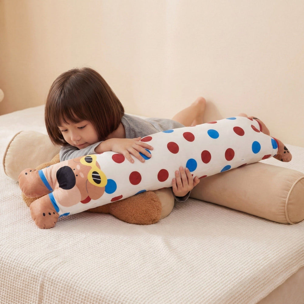Orin Polka Dog Bolster Plush Toy — Soft Stuffed Animal Kids